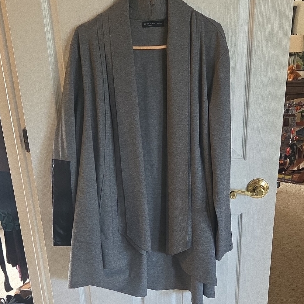 Joan Vass Charcoal Open Front Cardigan